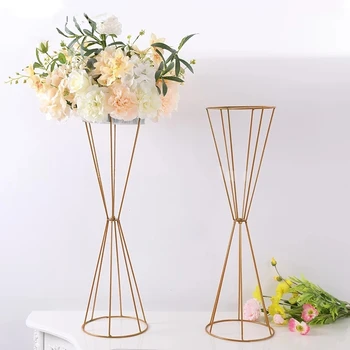 Vazolar Altın/ Beyaz Çiçek Standı Metal Yol Kurşun Düğün Centerpiece Çiçek Rafı Olay Parti Dekorasyon için