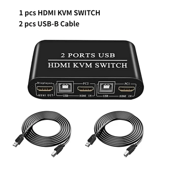 KVM HDMI Anahtarı USB Anahtarı 4K HDMI Switcher Kutusu 2 İn 1 Out 2 Bilgisayar Paylaşımı Klavye Ve Fare Desteği 4K@30Hz 3D