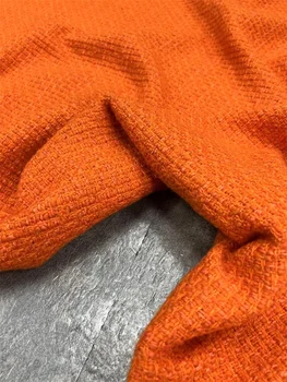 Moda Yeni Marka Renk Turuncu Yün İpek Polyester Dokuma Karışımı Klasik Dış Kumaş Kalın Kaba Haney takım elbise kumaşı Örme Düz