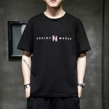 2023HOT T-shirt erkek yaz 2021 yeni moda marka trend pamuk rahat yarım kollu giysiler gevşek Kore şefkatli