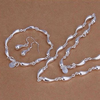 Sıcak Güzel 925 Ayar gümüş su damlası zincir kolye küpe bilezik takı setleri kadınlar için Moda düğün parti hediyeler