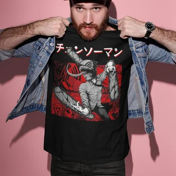 Testere Adam Savaşçı Unisex T-shirt Denji Makima Pochita Korku Anime Tee Unisex Kısa Kollu erkek T-shirt Büyük Boy T Shirt