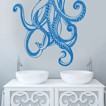 Kraken Ahtapot Tentacle Vinil Duvar Sticker İskandinav Mitolojisinde Crusu Denizcilik Banyo Deniz Hayvan Ev Tuvalet Dekorasyon Çıkartması