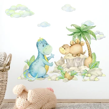 Komik Sevimli Dinozor duvar çıkartmaları Çocuk Odası için Erkek Yatak Odası Kreş Duvar Dekor Karikatür Hayvanlar Sticker Çıkarılabilir Duvar Resimleri Çıkartmaları