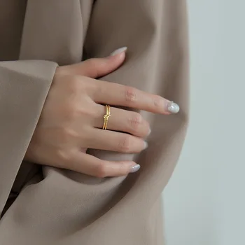 WANTME Gerçek 925 Ayar Gümüş Moda Kore Minimalist Çift Düğümlü Açılış Parmak Yüzük Kadınlar için Şık Parti Takı Hediye