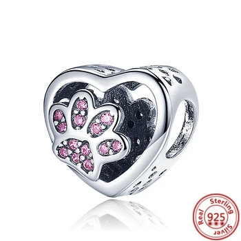 100 %925 Ayar Gümüş Pençe Baskı Şanslı Kedi Köpek Sevimli Yavru göz alıcı boncuk Fit Orijinal Pandora Takılar Bilezik Kadınlar genç kız takısı