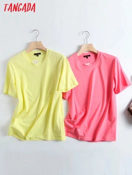 Tangada Kadınlar Vintage Şeker Renk Pamuk T Gömlek Uzun Kollu O Boyun Tees Bayanlar Casual Tee Gömlek Sokak Giyim Üst 4C48
