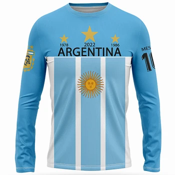 Arjantin Forması erkek Uzun Kollu T-Shirt Bahar Pamuk Arjantin Bayrağı Futbol Takımı Forması O-Boyun Büyük Boy Erkek Giyim 5XL