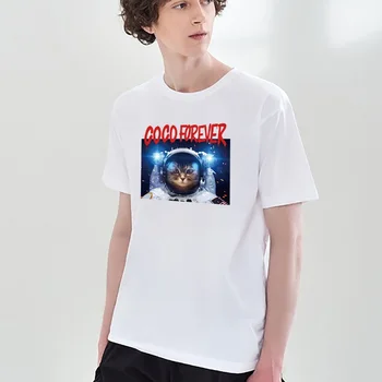 Kısa kollu Tişört Elbise Moda Astronot Baskılı Erkek T-shirt Rahat yuvarlak boyun Üst Kişilik Eğilim Vahşi Gevşek Sokak
