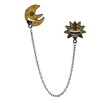 Anime Soul Eater Pimleri Broş Pin Sevimli Güneş ve Ay Broş Zinciri Cosplay Sırt Çantası Sahne Hayranları Koleksiyonu Cadılar Bayramı Hediyeler