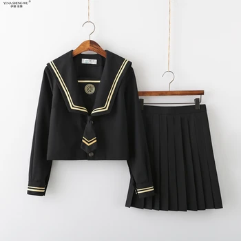 Yeni Nakış JK Üniforma Lise Kız Denizci Takım Elbise Cosplay Kostüm Siyah Kısa Uzun Kollu Seksi japon animesi JK Üniformaları