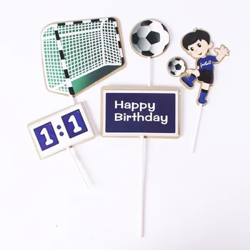 Yeni Mavi Futbol doğum günü Pastası Topper Spor Mutlu Doğum Günü Pastası Topper Erkek Doğum Günü Partisi Kek Süslemeleri Bebek Duş