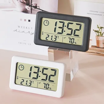 Sıcak! 1 ADET dijital alarmlı saat Saat Masaüstü Sıcaklık LCD Dijital Termometre Masaüstü Higrometre Pil Kumandalı Zaman Tarih Takvim