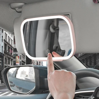 Araba Siperliği makyaj aynası Araba Kozmetik Ayna Dahili Pil ile Şarj Edilebilir Dokunmatik Ekran LED Makyaj Seyahat Bayan İçin