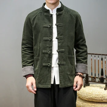 Çin Tarzı Vintage Kadife Ceket Erkek Giyim İlkbahar Sonbahar Harajuku Düğme Ceket Artı Boyutu Gevşek Üstleri Erkek