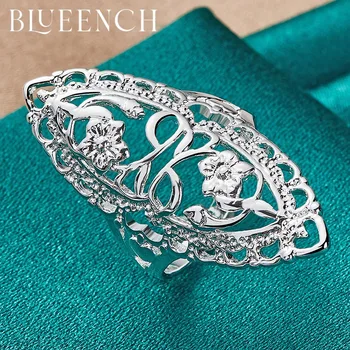 Blueench 925 Ayar Gümüş Kalabalık Geniş Yüz Hollow Yüzük Kadınlar Için Teklif Düğün Parti moda takı