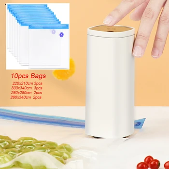 El Gıda vakumlama makinesi paketleme makinesi USB Şarj Edilebilir Mühürleyen vakumlu ambalaj makinesi İle 10 adet Kullanımlık Vakum fermuarlı çantalar