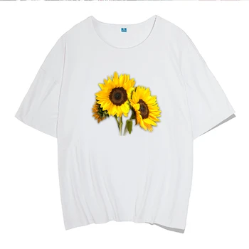 2020 Artı Boyutu Kadın Ayçiçeği Baskı Hipster Beyaz günlük t-shirt Harajuku Streetwear T Shirt Kadın Giyim Komik T Shirt