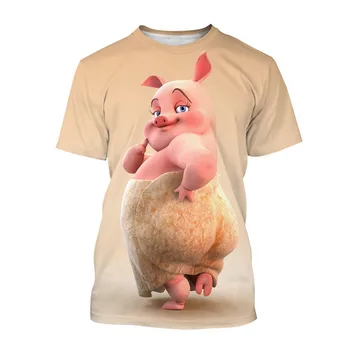 Yaz Yenilik Hayvan Domuz 3D Baskı erkek tişört, Rahat Komik Desen Gevşek Yuvarlak Boyun Kısa Boy Giyim Gömlek.