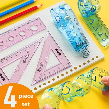 4 adet Kombinasyon Cetvel Seti Çok Fonksiyonlu Yumuşak kauçuk Cetvel öğrenci kırtasiye seti Çocuk yaratıcı plastik cetvel çizim aracı