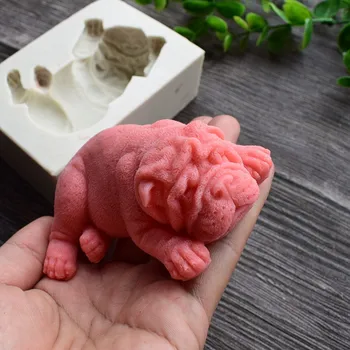 Büyük Bulldog Kek Kalıp Puding Çikolata Sabun Yapımı Silikon Kalıpları DIY 3D Köpek Sabun Kalıp K694