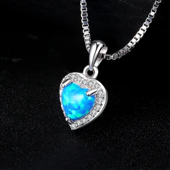 JewelryPalace Aşk Kalp Düzenlendi Mavi Opal 925 Ayar Gümüş Kolye Kolye Kadınlar ıçin moda takı Hiçbir Zincir Yeni Varış