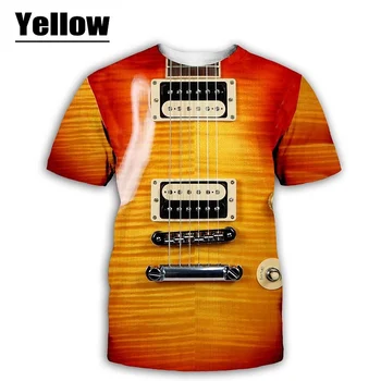Unisex komik gitar 3D baskı T-shirt erkek kadın kısa kollu Tees