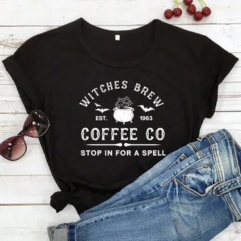 Cadılar Demlemek Kahve Co T-shirt Estetik Cadı Kadın İçme Tshirt Komik Kadın Cadılar Bayramı Partisi Tee Gömlek Üst