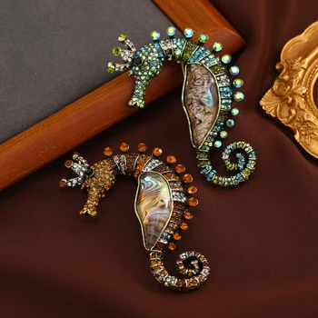 Muylinda Abalone Kabuk Denizatı Broş Kadın Erkek 2 renkli Lüks Giyim yapay elmas taç Hipokampus Broş Pins Hediyeler