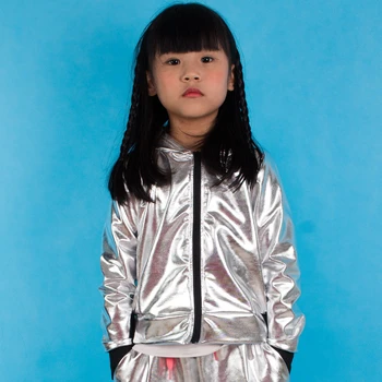Yeni Bahar Sonbahar Streetwear Unisex Gümüş Ceket Sahne Performansı Giyim madeni pul Hip Hop dans ceket çocuklar kızlar için ceketler
