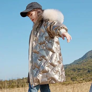 2022 Kış çocuk Parlak Ceketler Kız Moda Kürk Kapşonlu Parkas Çocuklar Su Geçirmez Açık sıcak tutan kaban Genç Pamuk Giyim