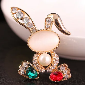 Rhinestone Tavşan Broş Kadınlar Erkekler İçin Güzel Opal Hayvan Bunny Düğün Parti Ofis Günlük Giyim Ceket Takı