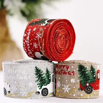 Noel Şerit Baskılı Çuval Bezi Kırmızı Keten Kar Tanesi Dantel DIY Dikiş Kumaş Noel Ağacı Şerit Çelenk Yay Sarma 5cm x 5m