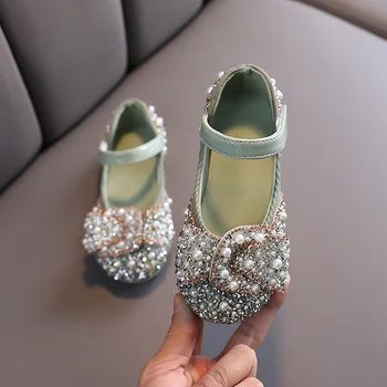 Yeni Kızlar İnci Rhinestones Parlayan Ayakkabı Çocuklar Grace Prenses Ayakkabı Rahat Bebek Kız Ayakkabı Çocuk Parti Düğün Daireler