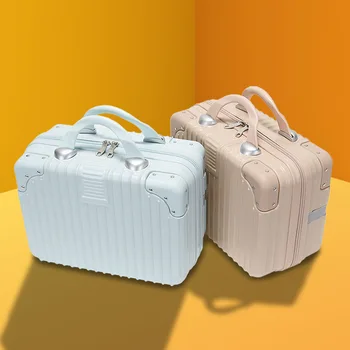 14 İnç Gül Altın Bavul Su Geçirmez Kozmetik Zip Bagaj Bayanlar Hafif Deri sandviç torbası Bavul Mini Organizatör