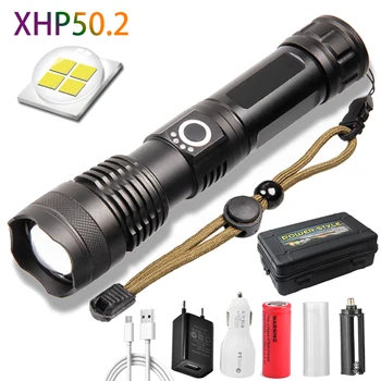XHP50. 2 En Güçlü El Feneri USB Şarj Edilebilir Su Geçirmez Zoom Led Torch 18650 veya 26650 Pil Lanterna Kamp için Açık