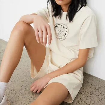 2022 Yaz Kadın Üstleri Klasik Halka SPOR Amerikan Vintage 260g Pamuk kısa kollu tişört