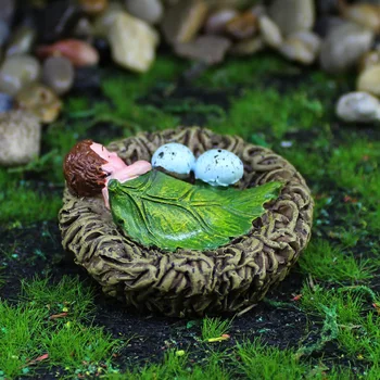 1 Adet Kawaii Bebek Kuş Yuvası Minyatür Bahçe Süsleri Yosun Mikro Peyzaj Peri Süslemeleri El Sanatları Figürü Bonsai Ev Dekor