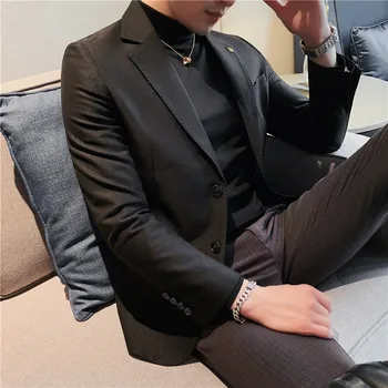 2022 Düz Renk Parlak Erkek Blazers Düğün İş Blazer Masculino İngiliz Tarzı Rahat İnce Takım Elbise Ceket Streetwear Ceket