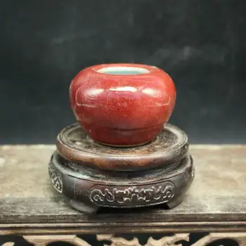 Retro Çin Kırmızı Sır Porselen Kavanoz Elma Şekli Pot Fırça Yıkama 2.56 inç