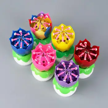 Renkli çiçek şekli romantik 8-Petal çift katmanlı çiçeği müzikal mum parti malzemeleri