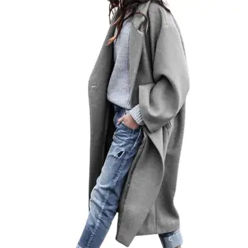 Kadınlar Boy Ceket Rahat Düz Renk Çift taraflı Sonbahar Kış Yatak Açma Yaka Tek Düğme Palto Kadın Kış Ceket