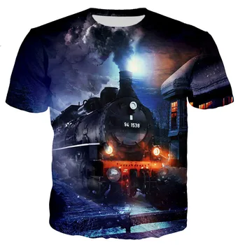 Yaz erkek 3D Baskılı Buharlı Tren T-shirt, Spor Ve Eğlence Gençlik Gevşek Rahat üst Kısa Kollu.