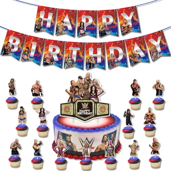 WWE Tema Parti Malzemeleri Profesyonel Güreş Eğlence Balonlar Mutlu Doğum Günü Afiş Dekorasyon Kek Topper Erkek İyilik