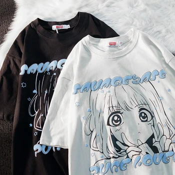 Büyük boy T Shirt Y2k Anime kadın T Shirt Kız Baskı Elbise Grafik Kawaii Streetwear T Shirt Harajuku Grunge Tops