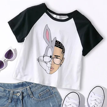 Y2K Kötü Tavşan T Shirt Kadın Kawaii Yaz Üstleri Grunge Karikatür T-shirt Rapçi Hip Hop Tees Harajuku Streetwear Casual Tshirt