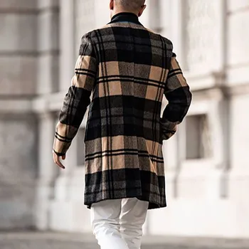 Erkek mont sonbahar rahat Orta uzun yünlü kumaş ceket erkek İnce moda Streetwear Ekose trençkot erkekler 2020