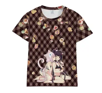 Yeni NEKOPARA Çikolata Vanilya Hindistan Cevizi Azuki T Shirt Erkek tişört Kadın 3D T-Shirt
