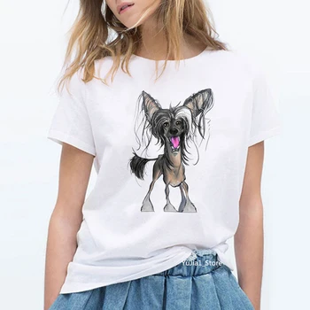Vintage Çin Tepeli Köpek baskılı t shirt kadın köpek sevgilisi arkadaşlar doğum günü hediyesi tshirt yaz 2022 kadın giysileri t-shirt
