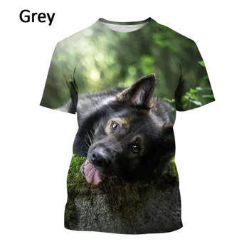 Çoban köpeği 3D desen baskılı tişört erkek rahat kısa kollu tişört XS-5XL